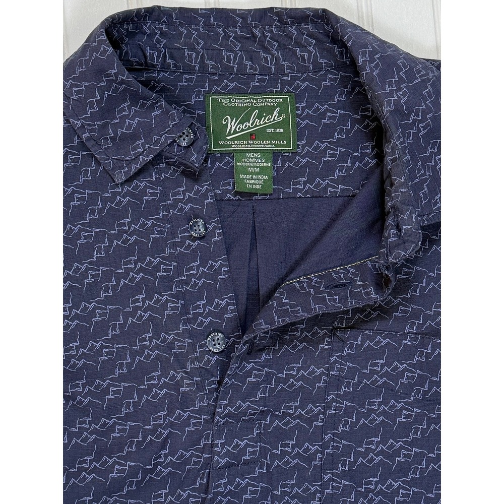 Woolrich Organic Cotton‎ Pullover Shirt 3 Button Geometric Pocket